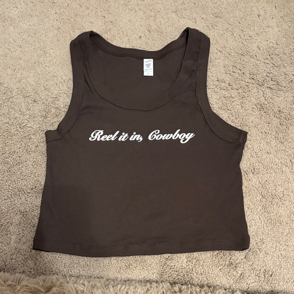 Chic Brown Crop Top with Text Print